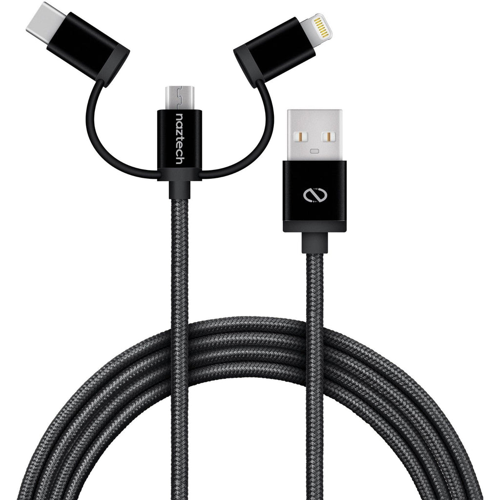 NAZTECH 3-IN-1 BRAIDED MICRO USB + LIGHTNING + USB-C CABLE
