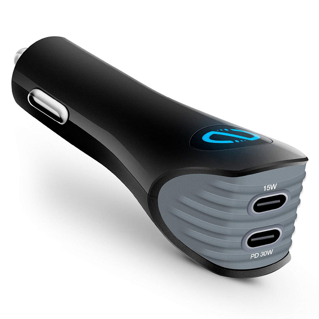 Naztech N420 Dual USB-C PD Car Charger with Power Delivery Technology, IntelliQ Smart Chip Technology, and LED Power Indicator For Smart Phones in Black