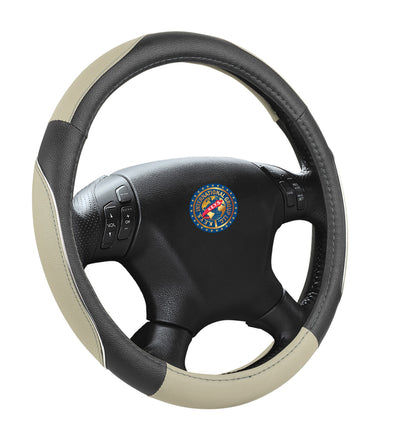 Steering Wheel Cover - CREAM & BLACK with CHROME - KEYSL1021