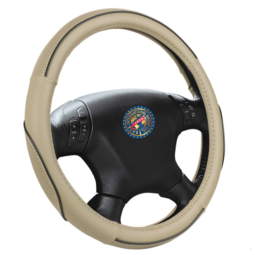 Steering Wheel Cover - BEIGE & BLACK - KEYSL1050