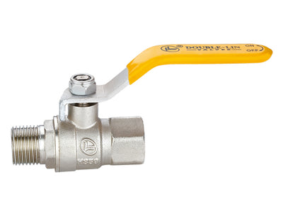 Ball valve for gas, male/female long threads, yellow lever handle LL1073