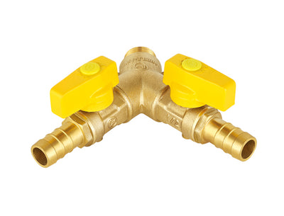 Ball cock for gas, twin-bodied,male/2x hose connector LL1085