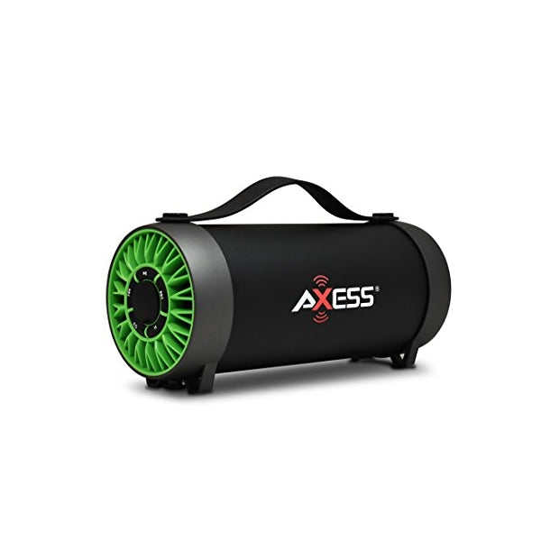 AXESS SPBT1058 Portable Indoor/Outdoor Bluetooth Media Speaker with Built-in FM Radio Rechargeable Battery and 3" Subwoofer Green