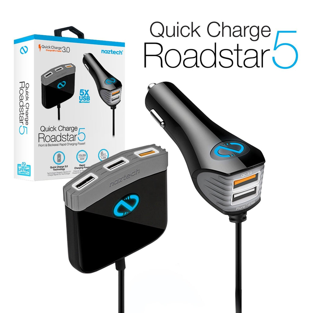 Naztech Roadstar 5 USB Car Charger and Hub - Qick Charge 3.0 & LED Indicators