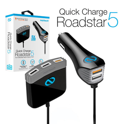 Naztech Roadstar 5 USB Car Charger and Hub - Qick Charge 3.0 & LED Indicators