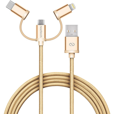 NAZTECH 3-IN-1 BRAIDED MICRO USB + LIGHTNING + USB-C CABLE